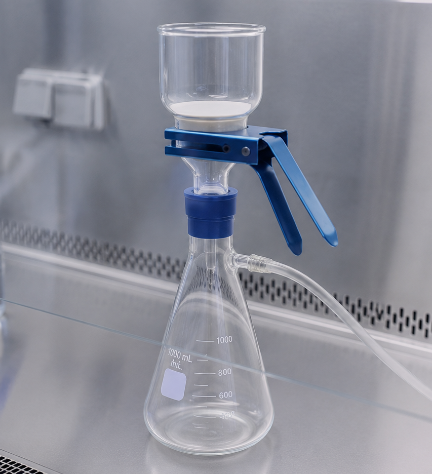 Klar2O Wasserlabor Membranfiltration einer Wasserprobe im Labor zur Trinkwasseranalyse, Wasserprüfung und Untersuchung von Wasserqualität im Leitungswasser