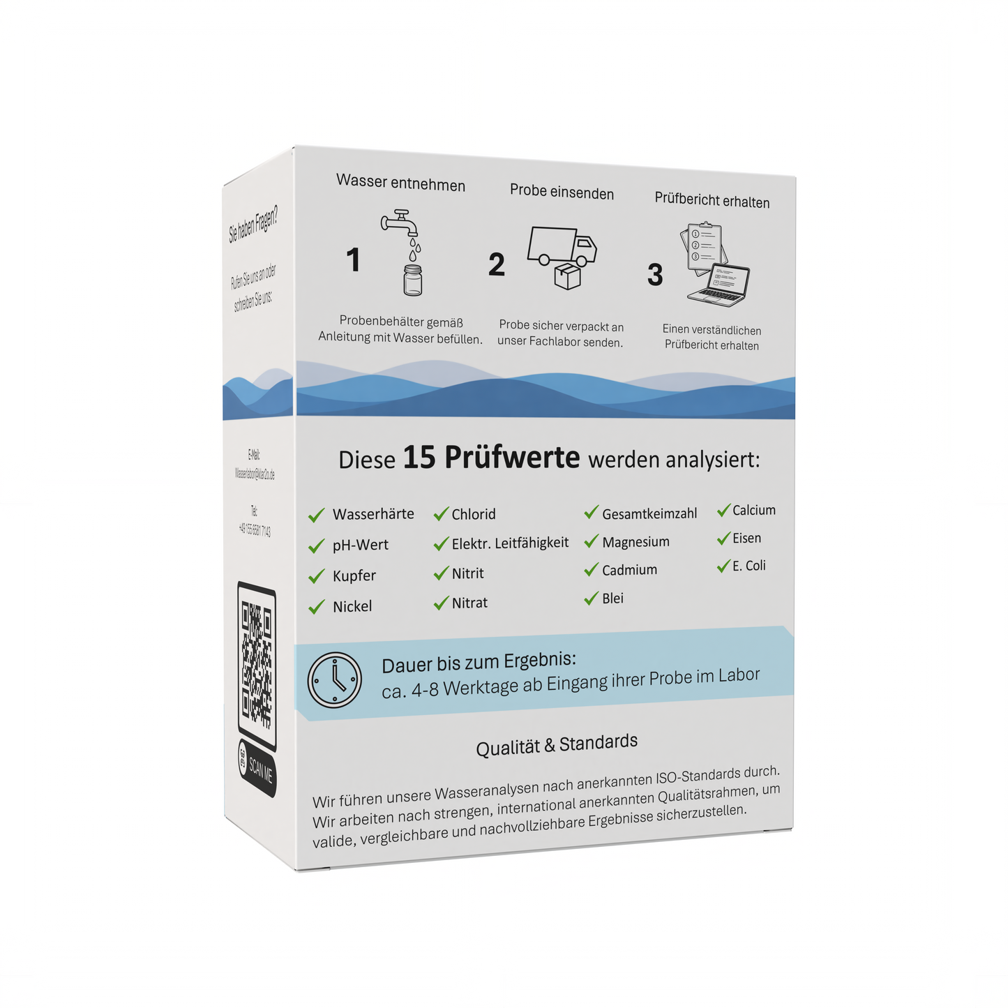 Klar2O Mikroplastik-Testkit zur Trinkwasseranalyse mit Anleitung für Wasserprobe, Laboreinsendung und Prüfbericht zur Identifikation relevanter Mikroplastikarten.